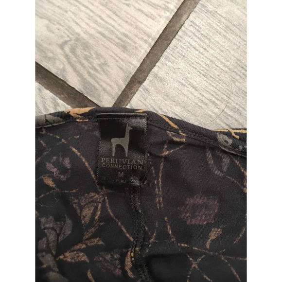 Peruvian Connection Floral Maxi Dress Size Medium Black Pink Yellow Elegant - Picture 5 of 5